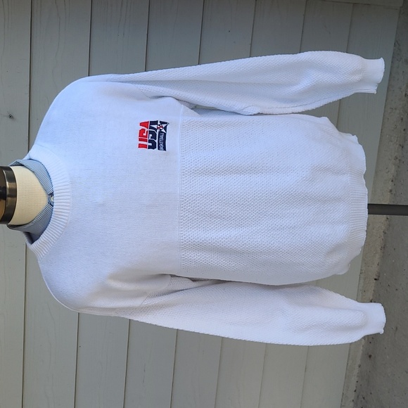 USA BASKETBALL Olympics NBA White Cream Nutmeg USA L Crewneck Sweater RARE‎ 90s